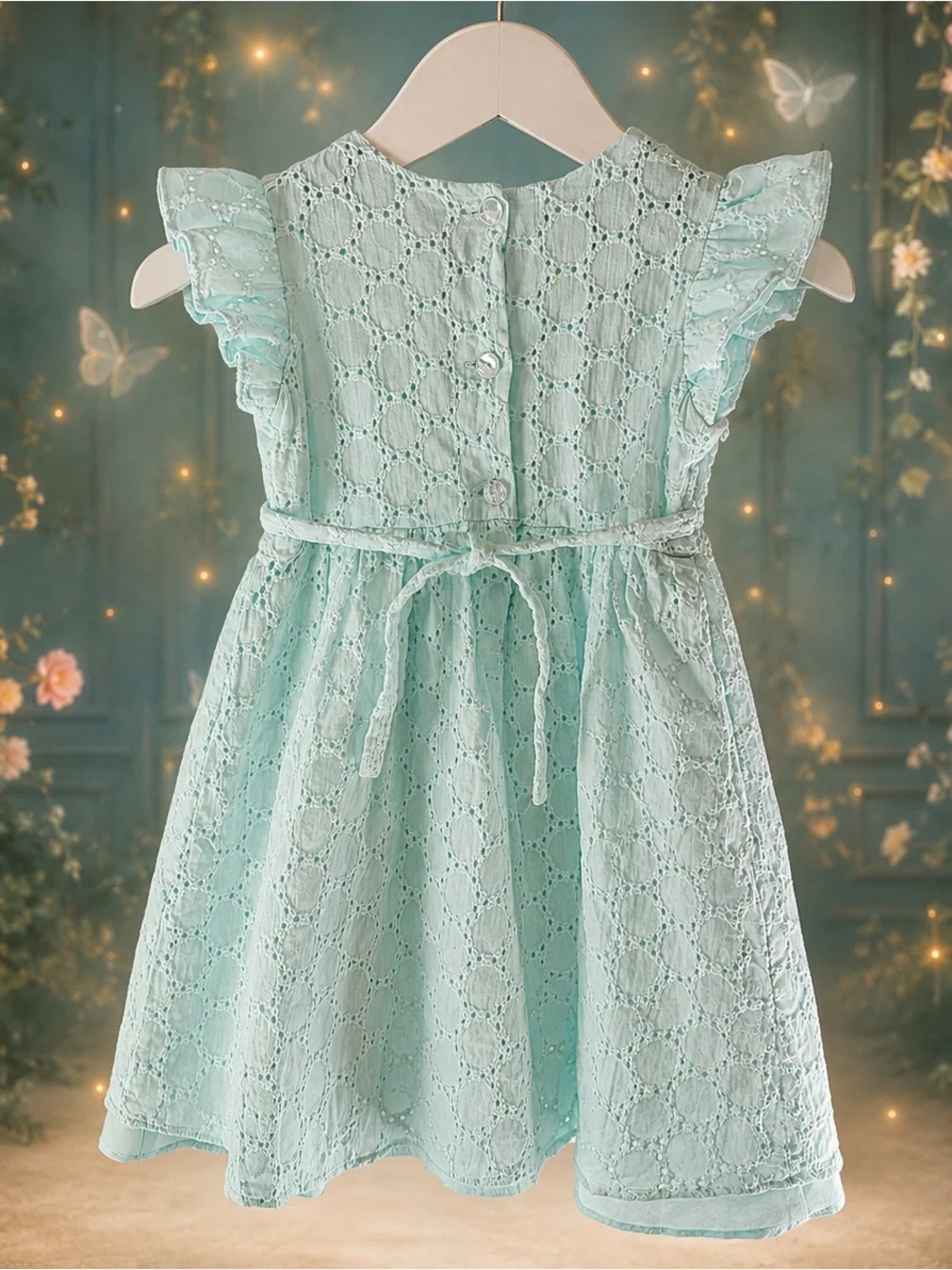 Iris & Ivy Girls 2T Mint Eyelet Rosette Flutter Sleeve Dress